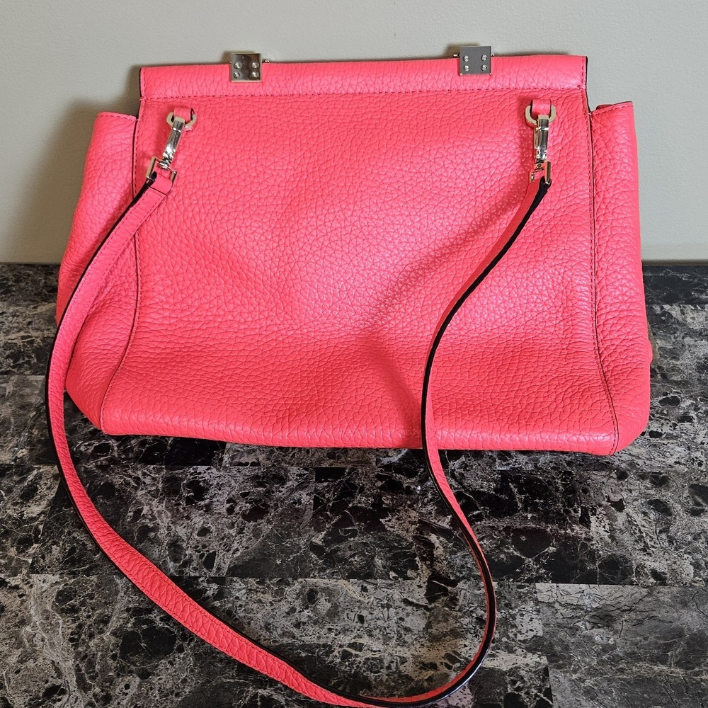 Kate Spade New York Neon Coral Pebbled Leather Satchel Turn Lock Crossbody Bag - Picture 2 of 8